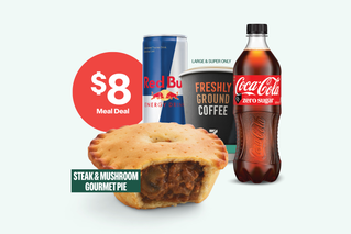 NEW GOURMET MEAL DEAL - SELECT ANY ELIGIBLE FOOD ITEM & DRINK - $8 MEAL DEAL - STEAK & MUSHROOM GOURMET PIE - 
